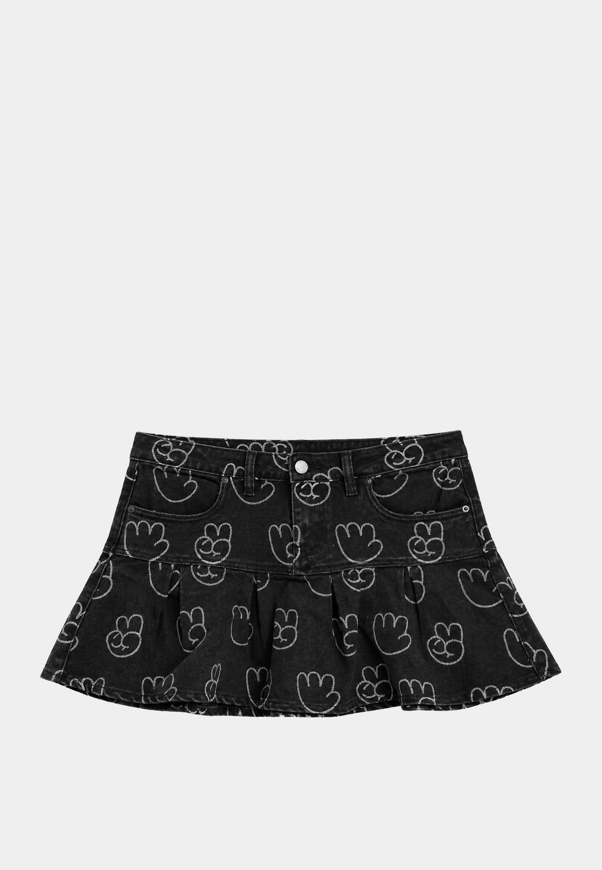Paw-printed Denim Skirt - Black