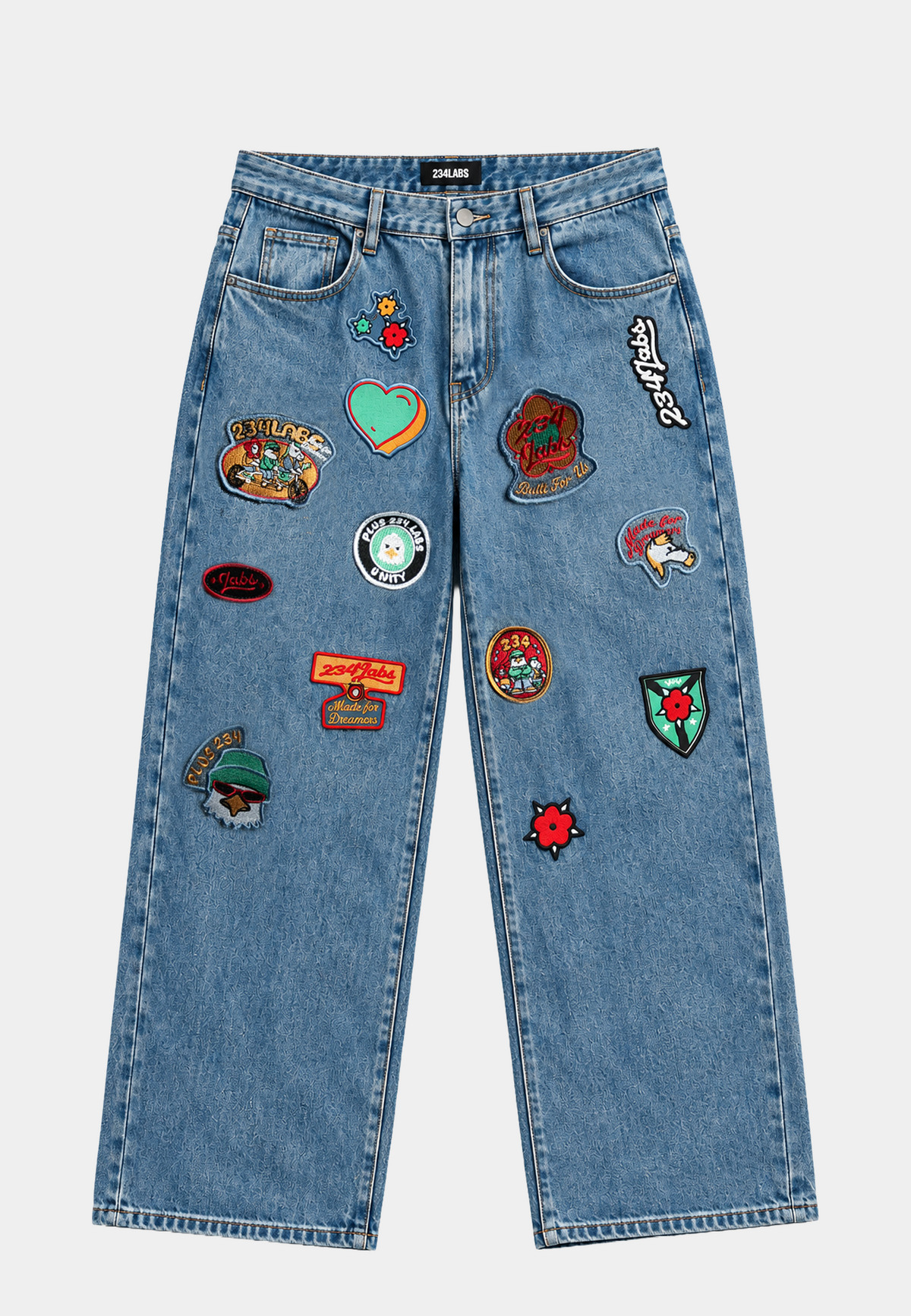 Patched Denim Trousers - Blue
