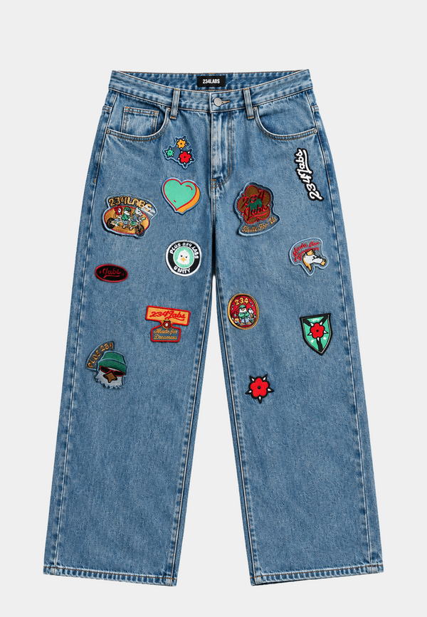 Patched Denim Trousers - Blue