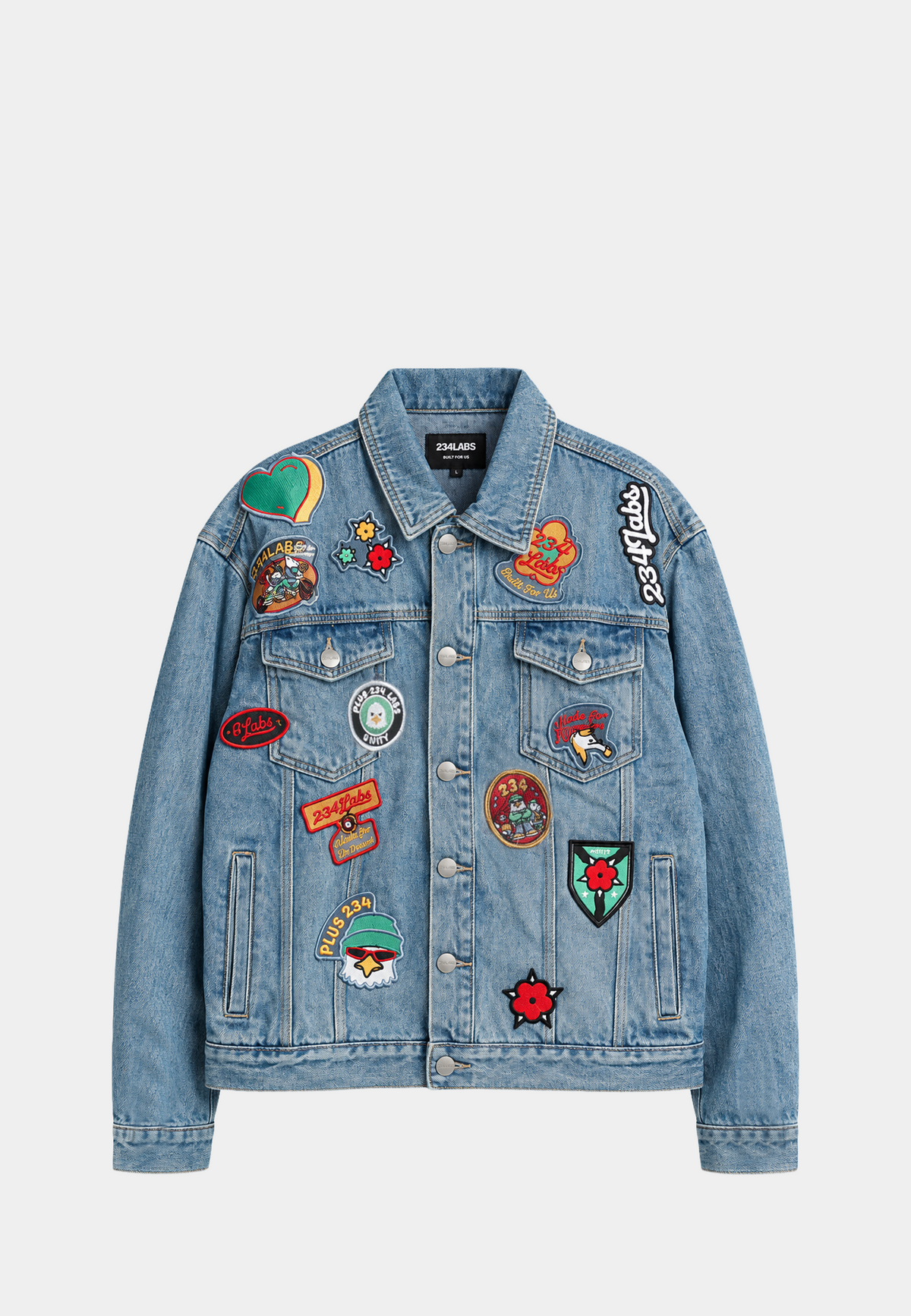 Patched Denim Jacket - Blue