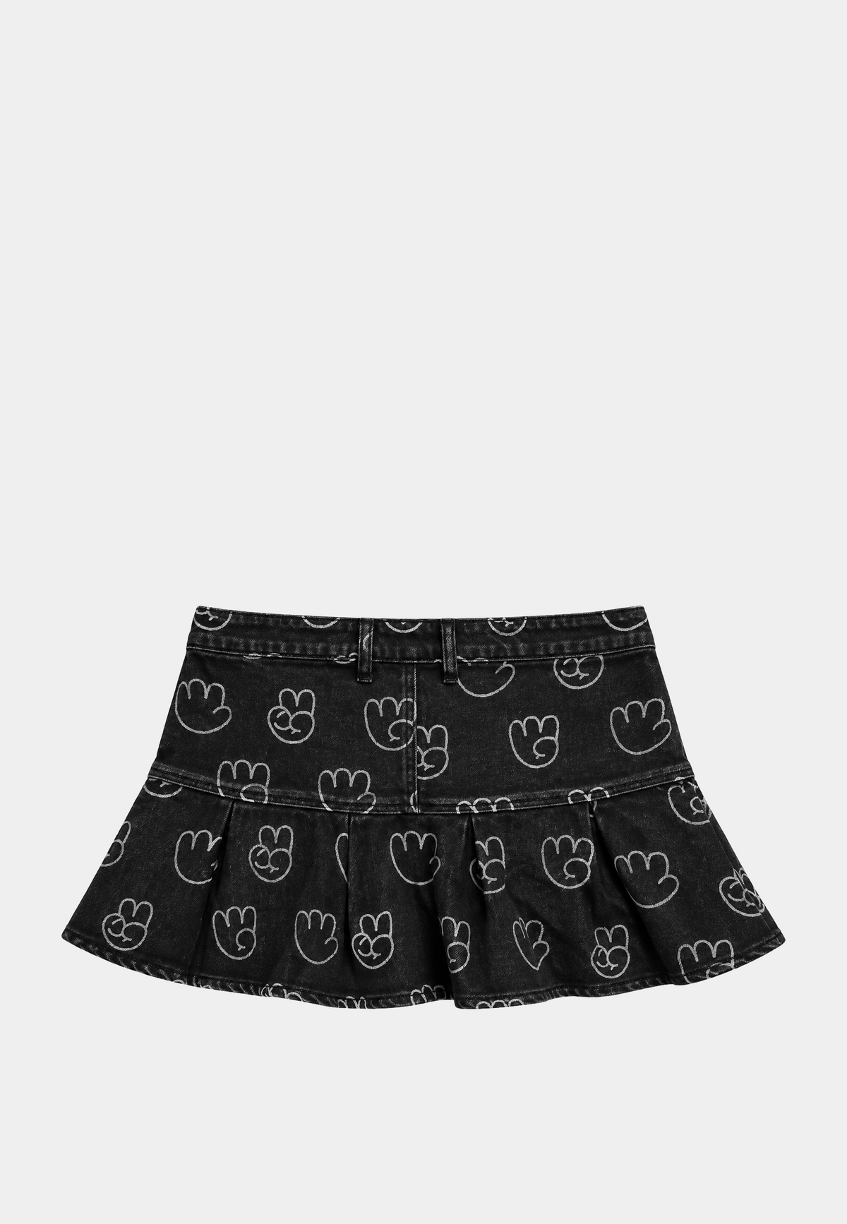 Paw-printed Denim Skirt - Black