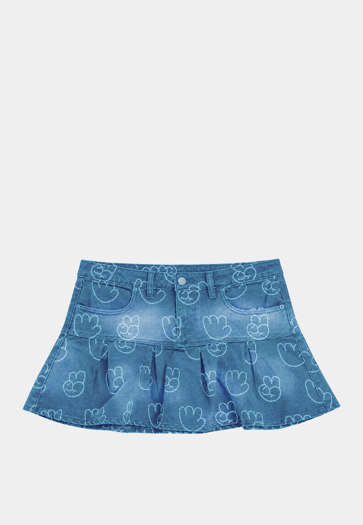 Paw-printed Denim Skirt - Blue